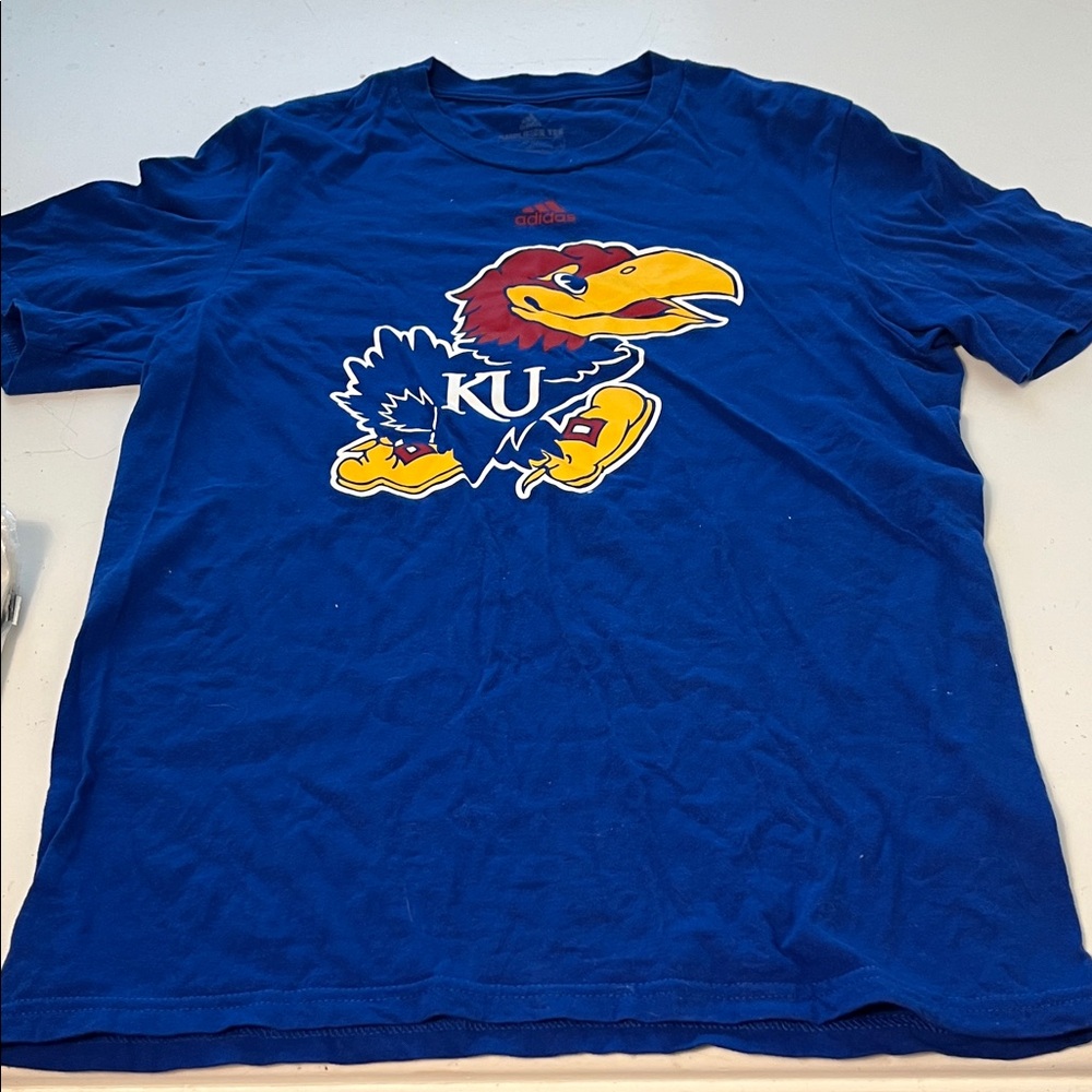 Adidas Small Amplifier Tee Short Sleeve Blue Kansas University Jackhawk T